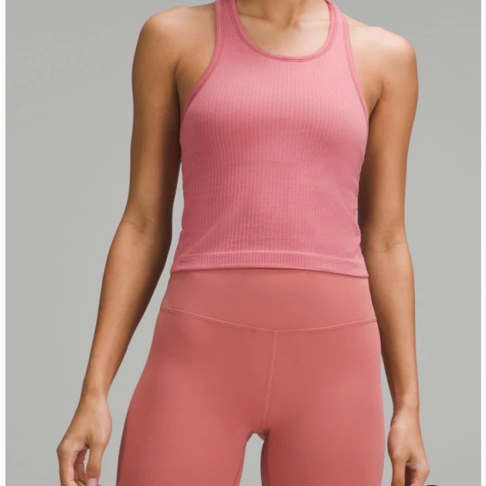 Lululemon Ebb to Street Cropped Razorback Tank Size 12 NWT Pink Frosting